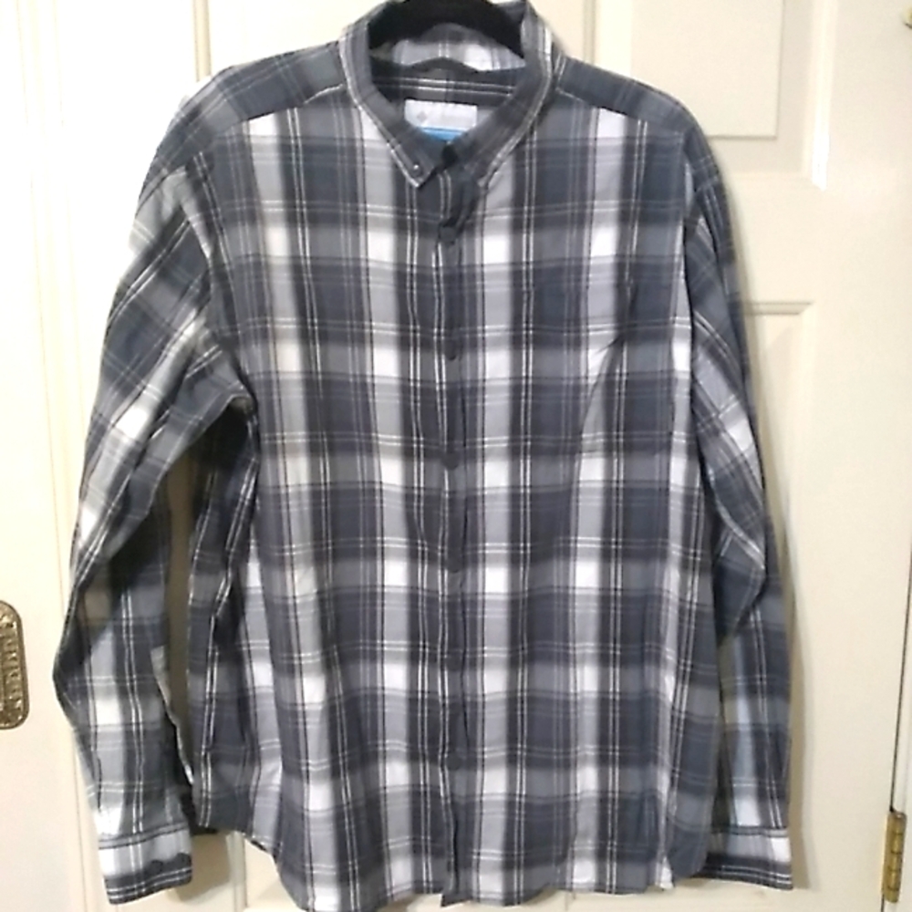 Columbia Shirt Button Down Gray Plaid Long Sleeve Mens XL